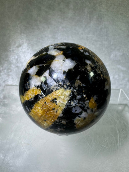 Yellow Tourmaline And Black Mica Sphere. 62mm. Rare New Discovery. Stunning And Flashy Display Sphere.