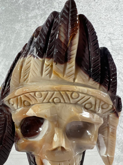 Mookaite Crystal Skull Carving. High Quality Crystal Indian Skull. Amazing Piece Of Art.