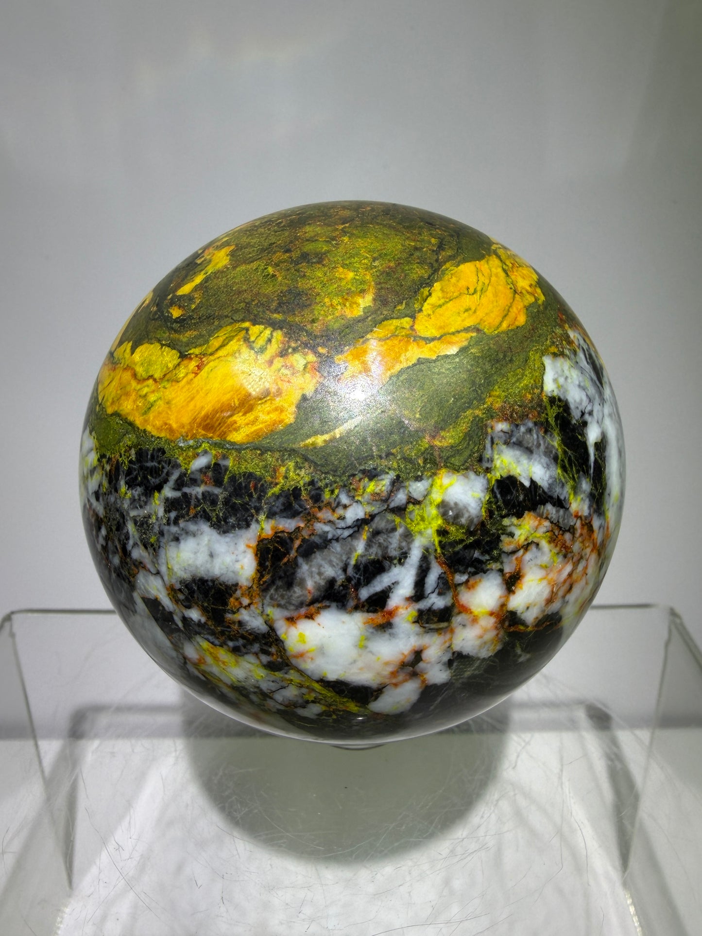 Realgar Crystal Sphere. 67mm. Rare Polished Display Sphere. Stunning Colors And Patterns