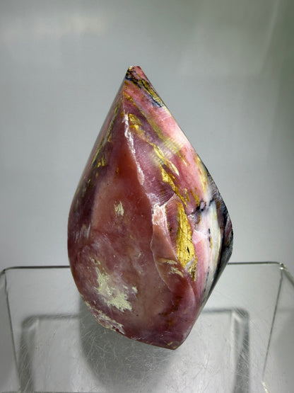 Strawberry Pink Opal Flame From Peru. Gorgeous Bright Colors And Patterns. Rare Display Crystal.