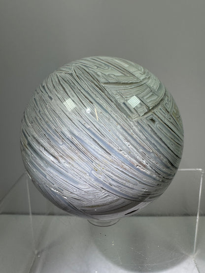 White Mexican Crazy Lace Sphere. 66mm. Beautiful Mexican Agate Sphere. Incredible Druzy And Banding.