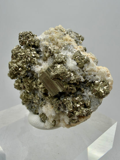 Pyrite And Needle Quartz Display Specimen. Gorgeous Pyrite Cube Cluster From Peru.