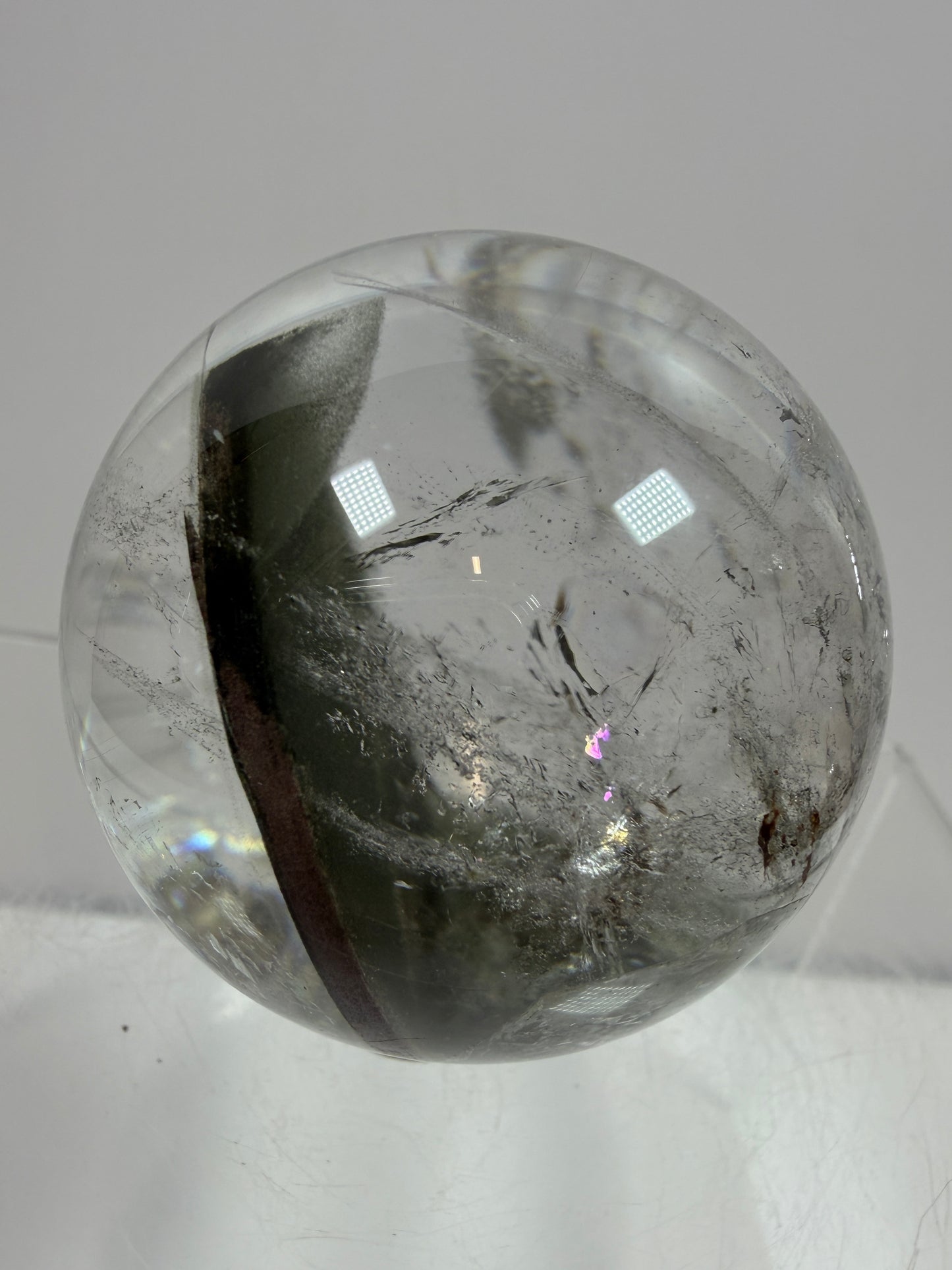 Garden Quartz Lodolite Sphere. 48mm. High Quality Landscape Quartz With Rainbows. Scenic Quartz With Excellent Clarity
