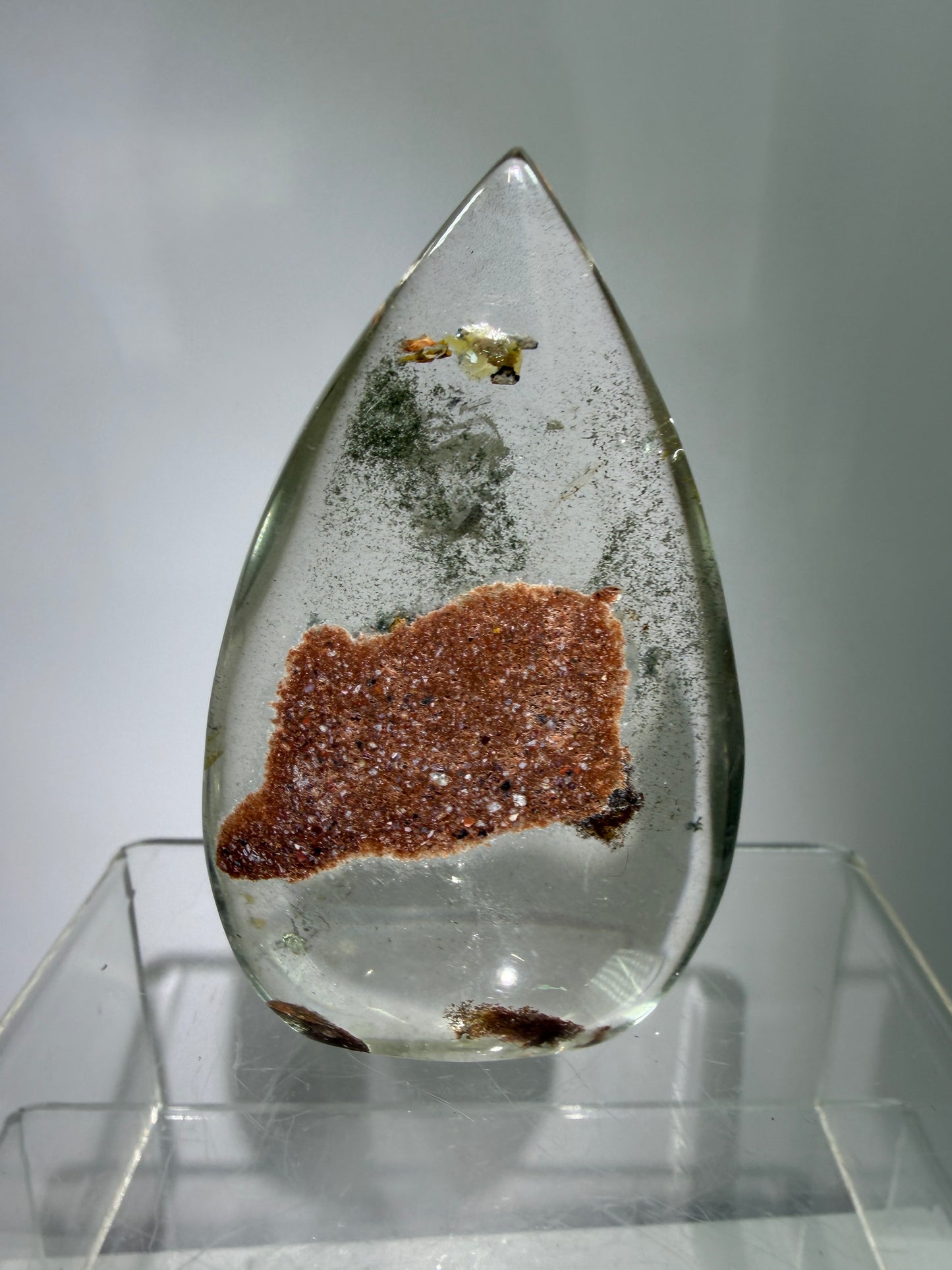 Garden Quartz Crystal Flame. Gorgeous Orange And Green Landscape. Rare Lodolite Quartz Flame