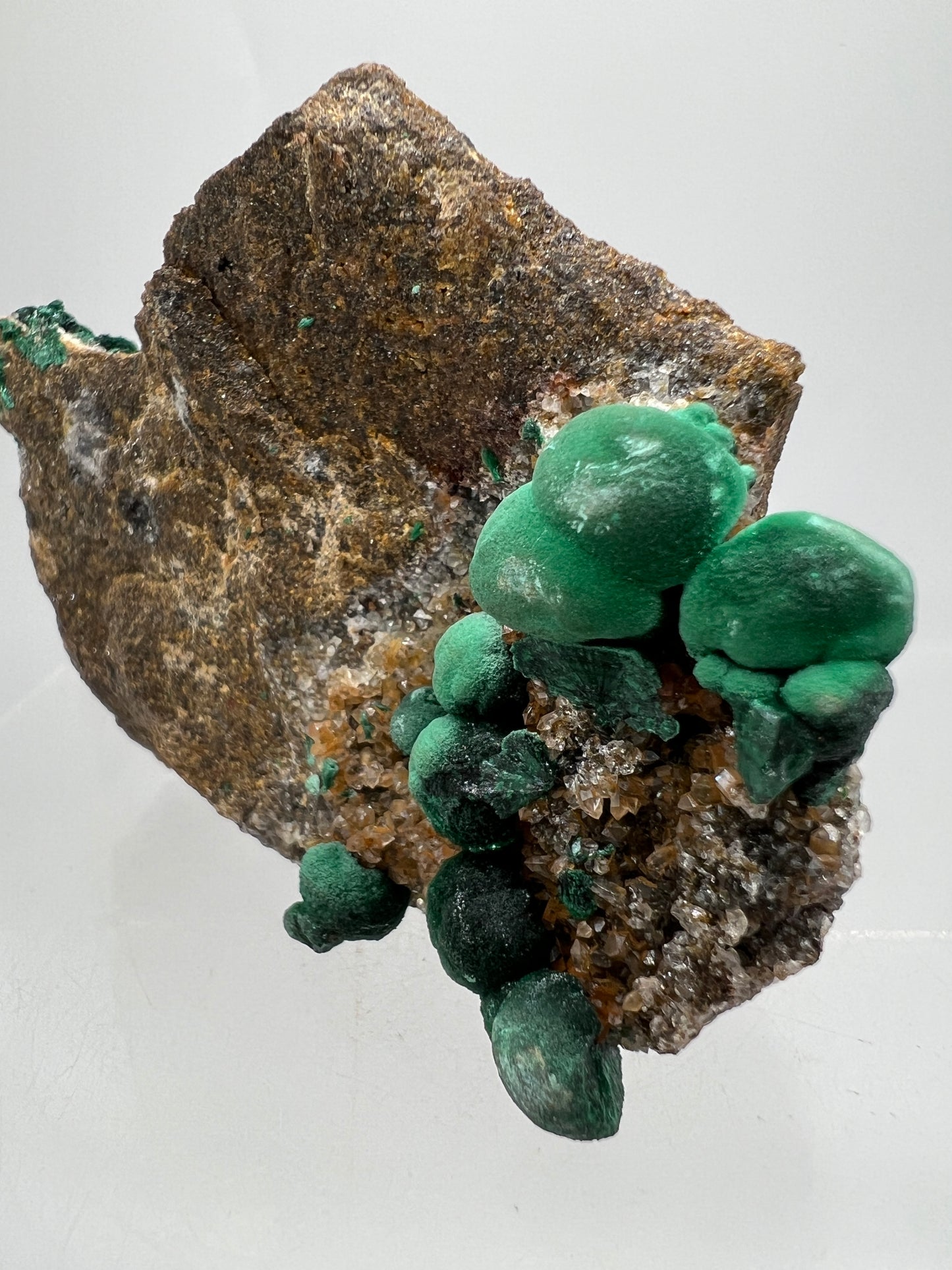Ball Malachite On A Flashy Dolomite Matrix. Stunning Rare Malachite From Congo. Amazing Mineral Display Specimen.