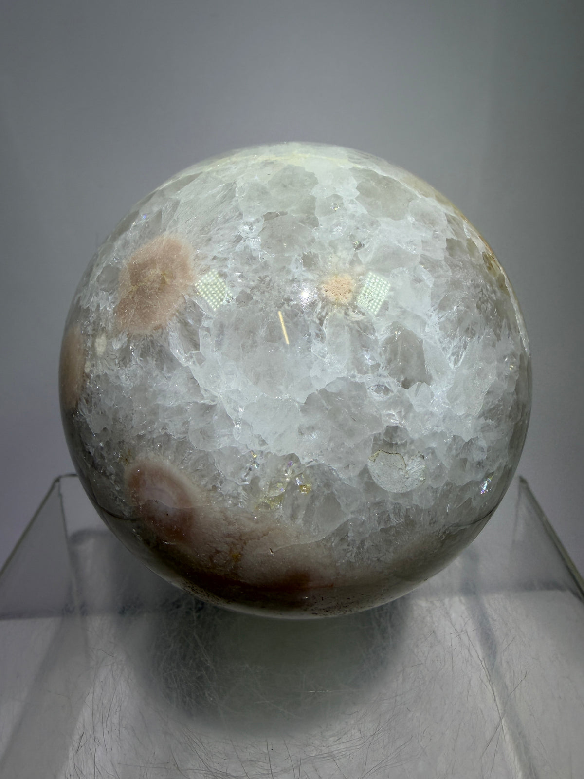 Flower Agate Sphere. 80mm. Amazing Pink Amethyst Flowers. Gorgeous One Of A Kind Display Sphere.