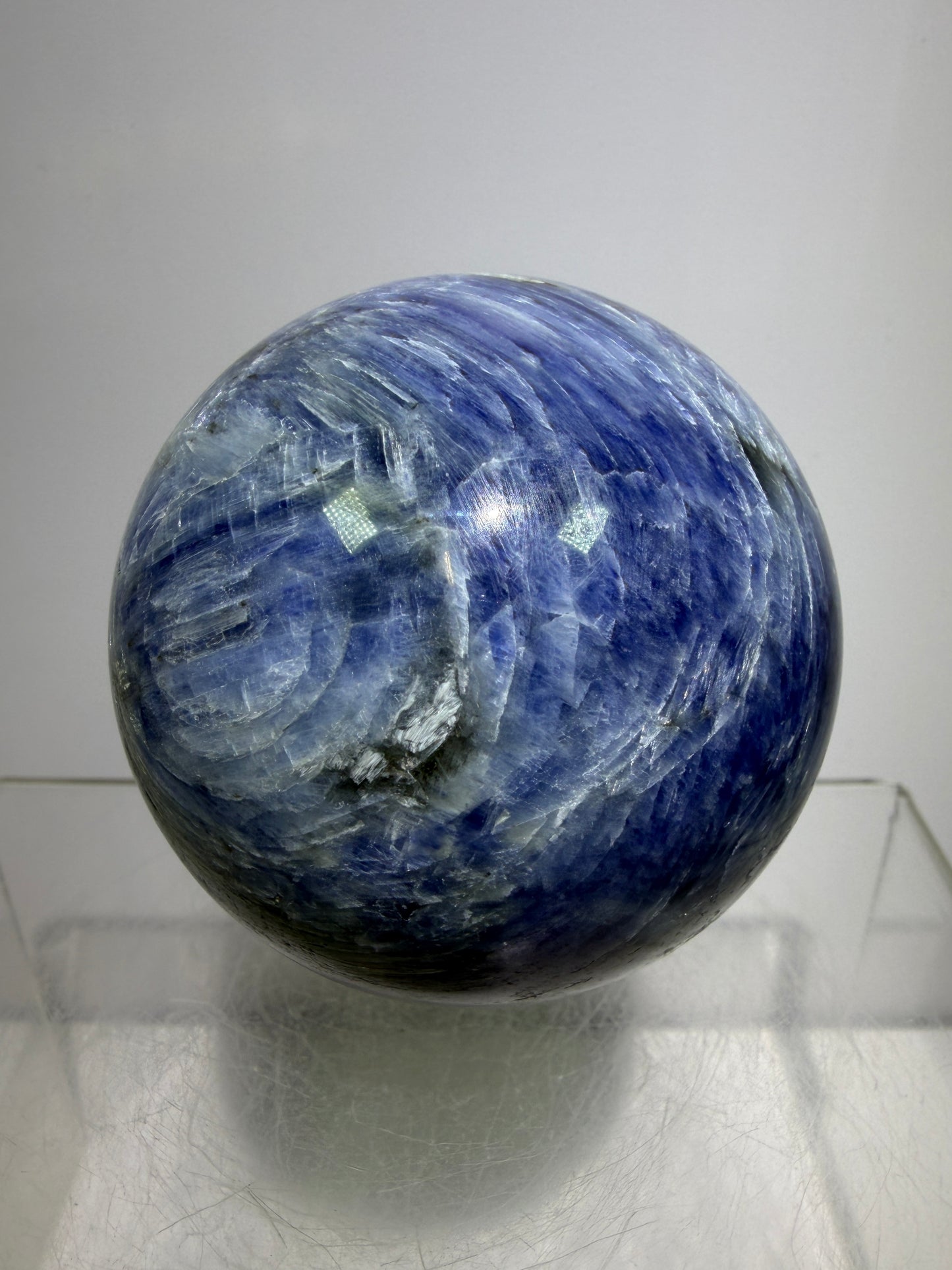 Kyanite Crystal Sphere. 60mm. Amazing Blue Kyanite Display Sphere. Rare Crystal With Stunning Flash