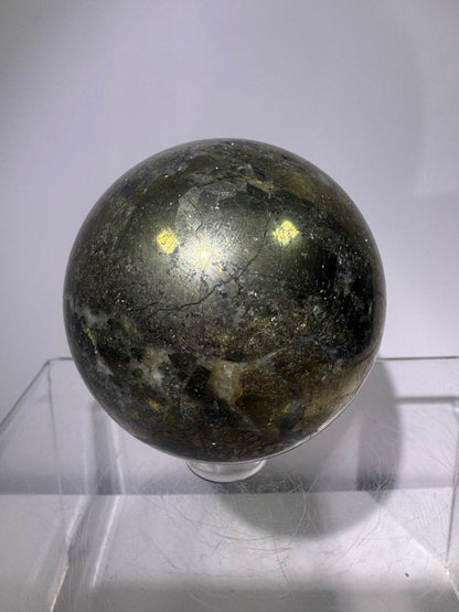 Pyrite And Agate Sphere. 57mm. Gorgeous Display Sphere. Amazing Flash And Colors.
