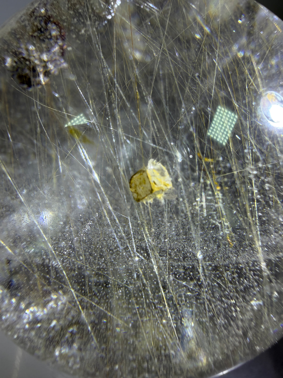 Rutile Quartz Sphere. 68mm. Rare Rutilated Quartz With Lodolite And Pyrite Inclusions. Amazing Display Sphere.