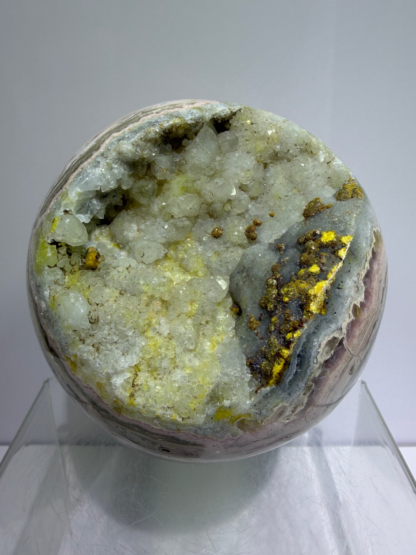 Rhodochrosite Crystal Sphere. 92mm. XL Rare Druzy Display Sphere. Amazing Druzy And Banding