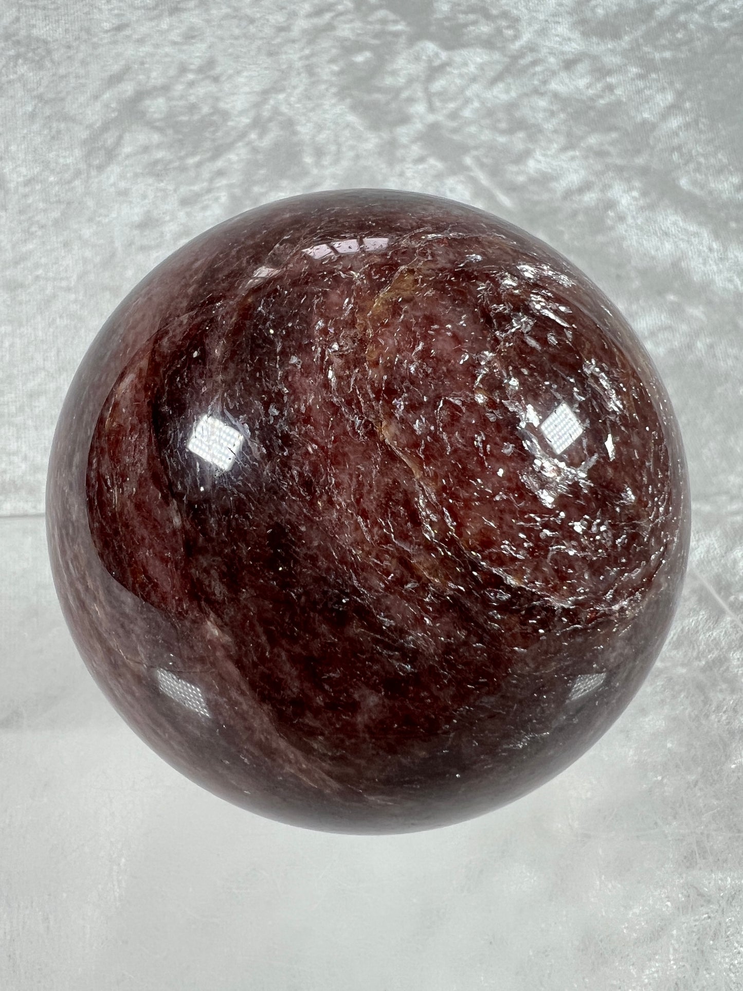 Strawberry Quartz Sphere. 71mm. High Quality Rare Quartz From Brazil. Gorgeous Mica Flash.
