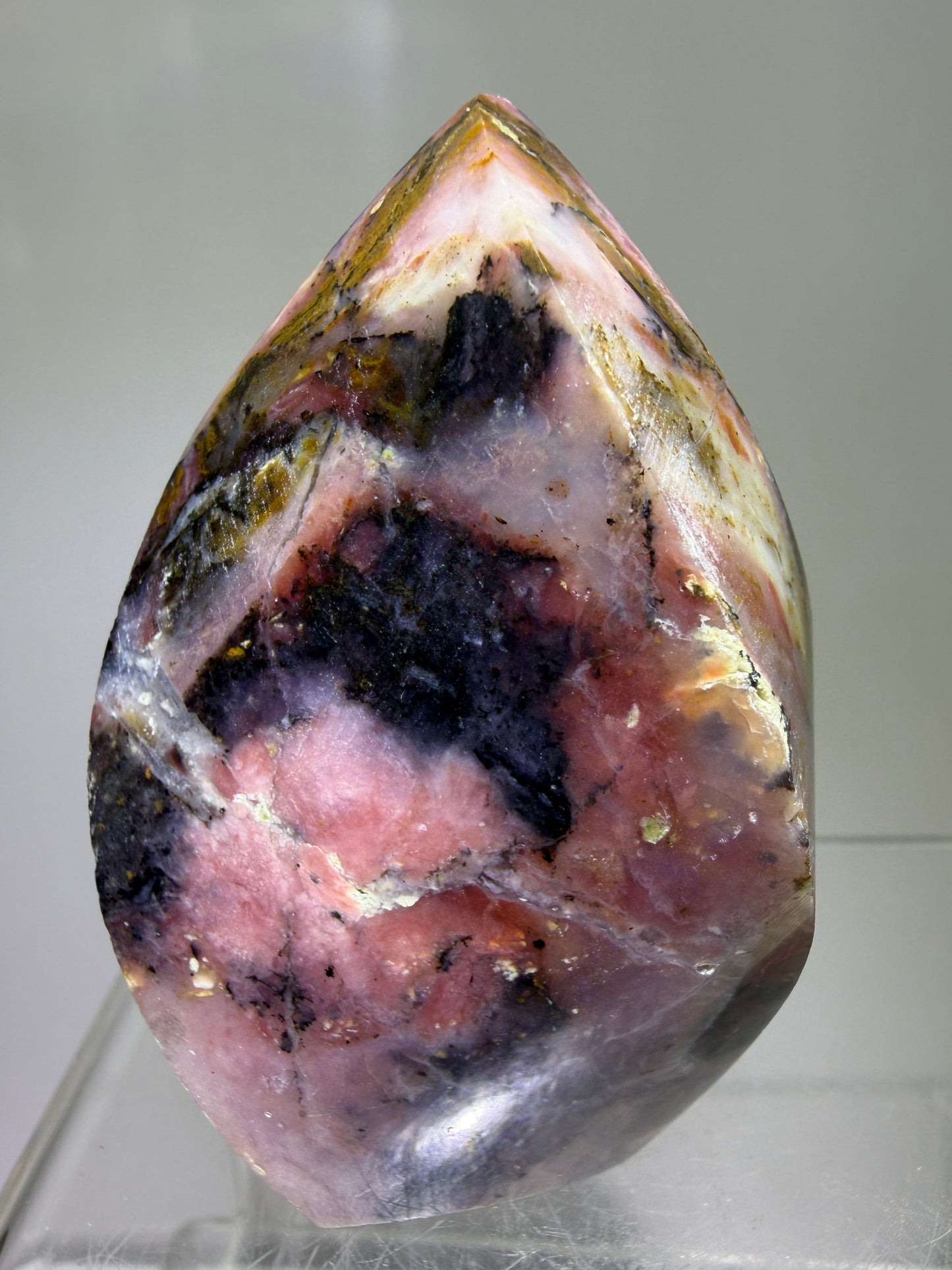 Strawberry Pink Opal Flame From Peru. Gorgeous Bright Colors And Patterns. Rare Display Crystal.
