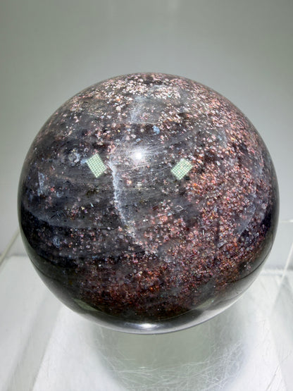 Bloodshot Iolite Sphere. 64mm. Stunning Galaxy Iolite Sunstone Display Sphere. Amazing And Colorful Flash!
