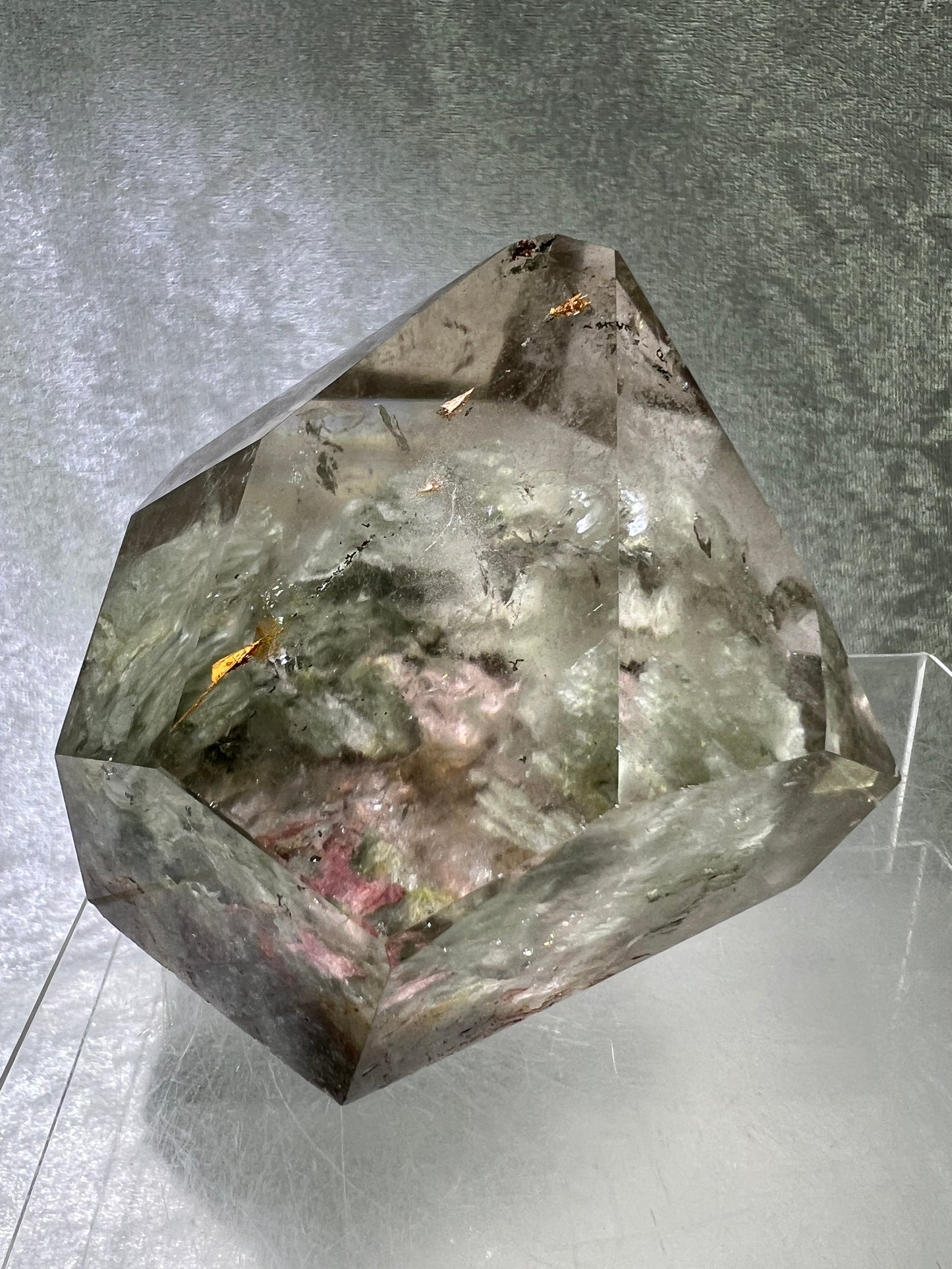 Garden Quartz Polished Freeform. Beautiful Green And Red Landscape Quartz. Amazing Polished Lodolite Freeform.