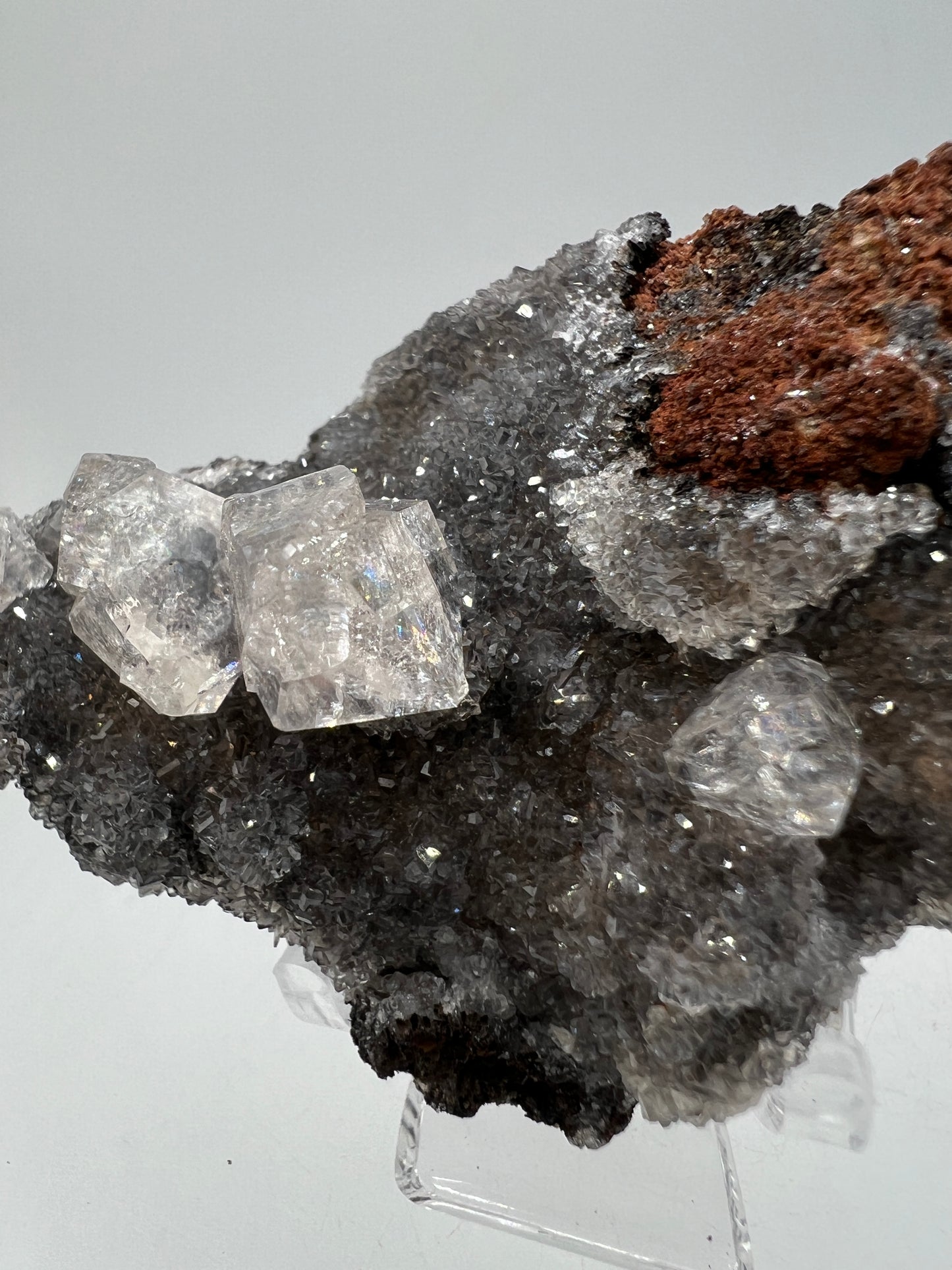 Black Diamond Calcite Specimen. Amazing Silver, Black, And Red Druzy Flash! Beautiful Calcite Crystals On Matrix. High Quality Display Piece