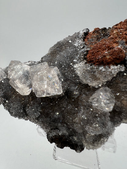 Black Diamond Calcite Specimen. Amazing Silver, Black, And Red Druzy Flash! Beautiful Calcite Crystals On Matrix. High Quality Display Piece