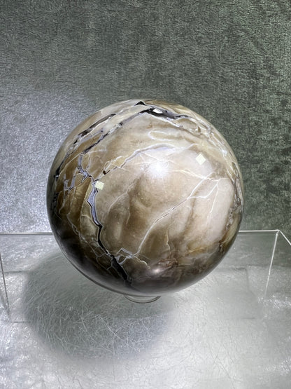 Volcano Agate With Purple Chalcedony Sphere. 68mm. Beautiful Rare Purple And Green UV Reaction. Amazing High Quality Display Sphere.