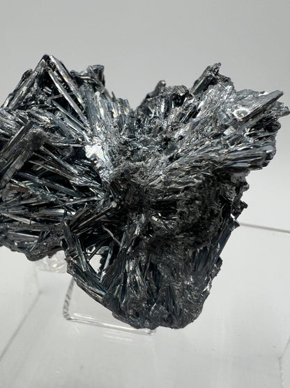 Stibnite Antimonite Specimen. Very Rare And Stunning Iridescent Crystal Cluster. Amazing Flashy Mineral Display