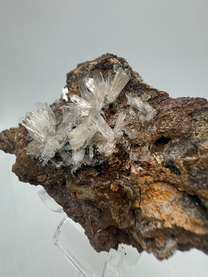 Hemimorphite And Hematite Mineral Specimen. Stunning Clear Crystal Flowers. Gorgeous Contrast In Color.