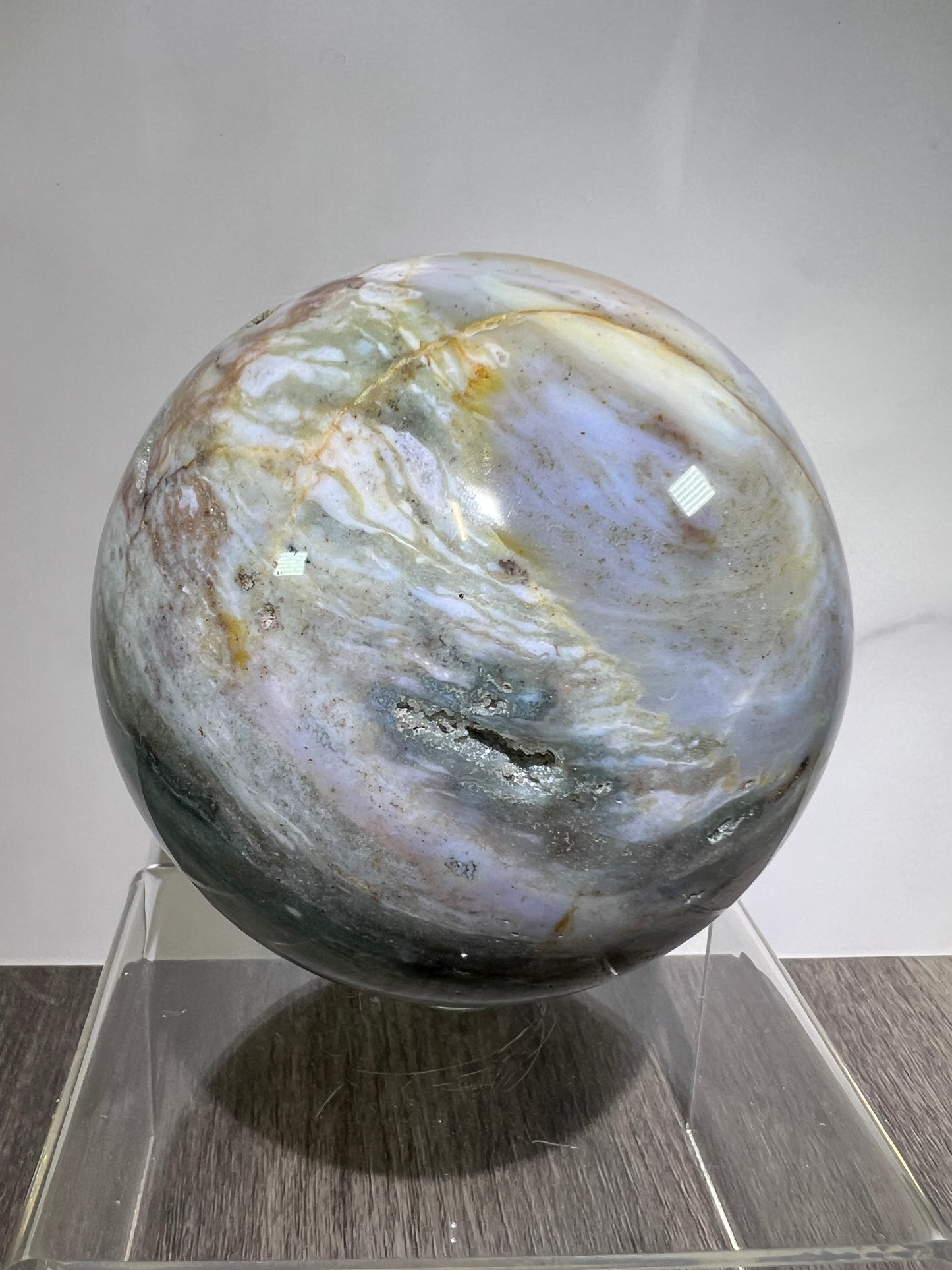Ocean Jasper Sphere. 92mm. Large Pastel Display Crystal. Rare And Beautiful Colors!