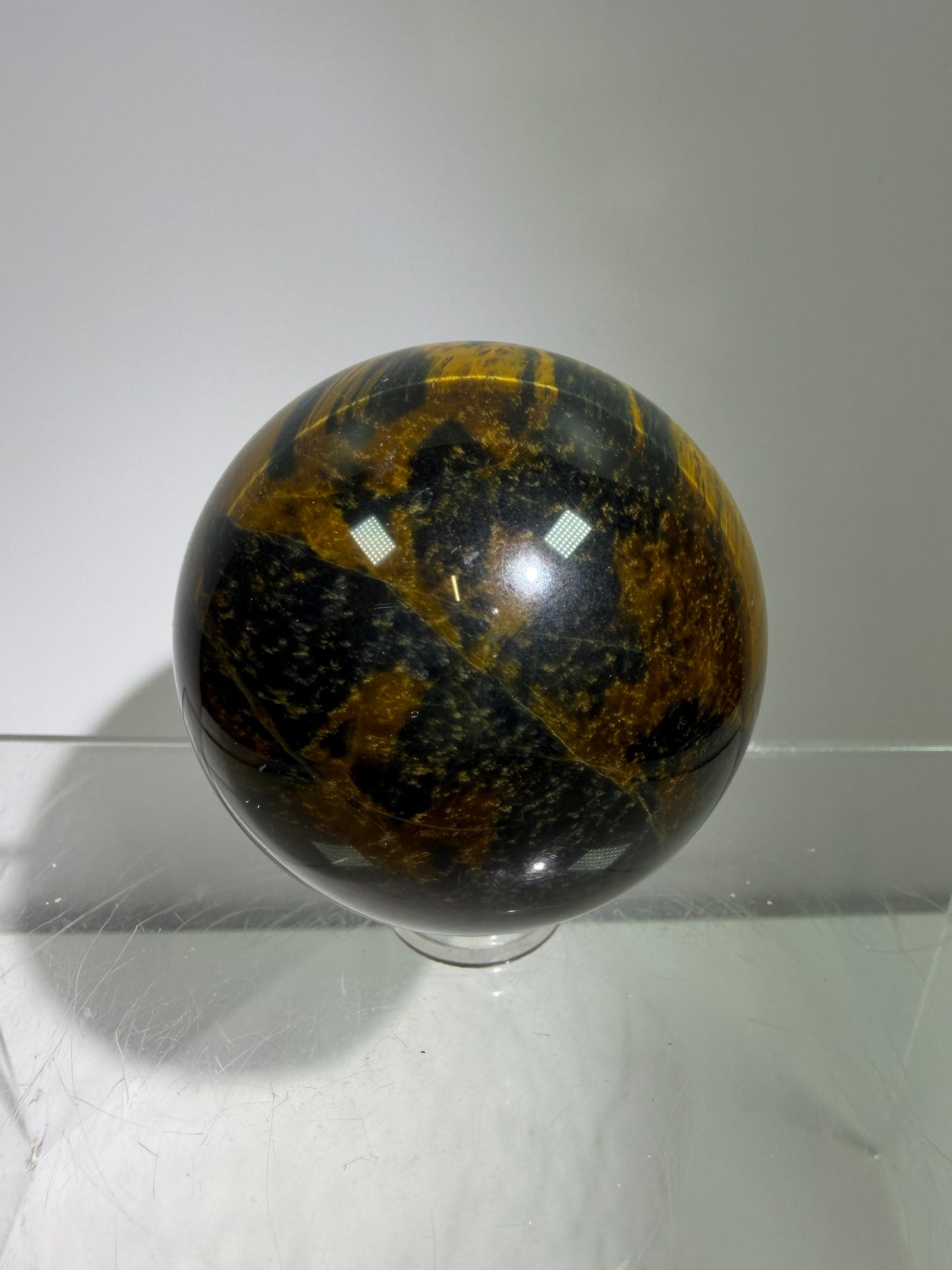 Blue Tigers Eye Sphere. Rare Blue And Gold Hawks Eye Crystal. Beautiful Colors And Flash