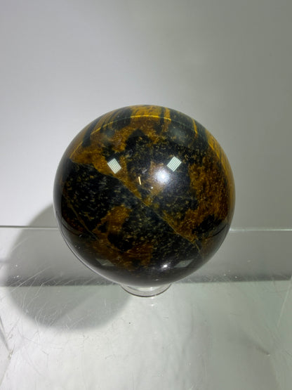 Blue Tigers Eye Sphere. Rare Blue And Gold Hawks Eye Crystal. Beautiful Colors And Flash