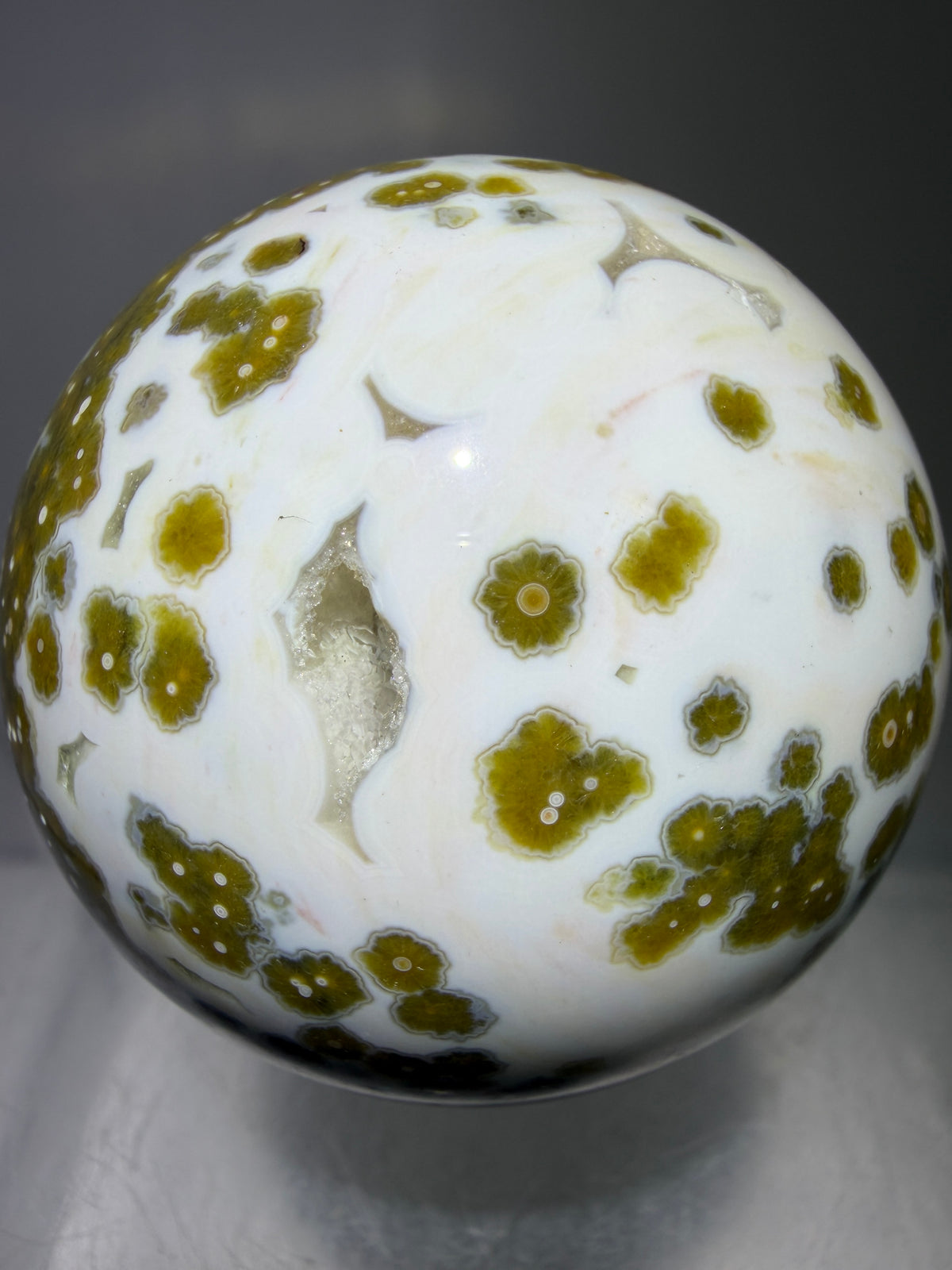 Ocean Jasper Sphere. 49mm. Gorgeous Sugar Druzy. Stunning Rare Display Sphere.