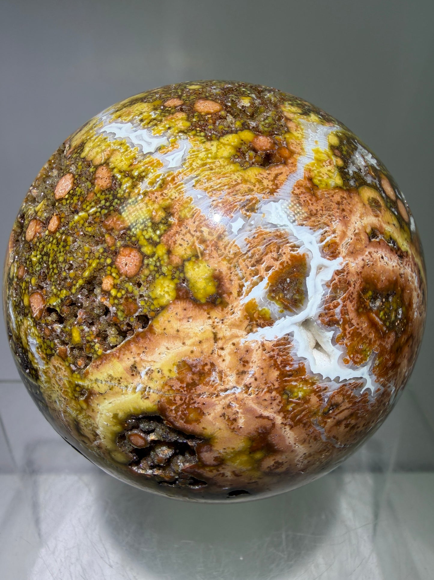 Ocean Jasper Sphere. 72mm. Very Flashy Druzy Sphere. High Quality Stunning Display Crystal