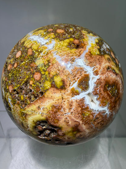 Ocean Jasper Sphere. 72mm. Very Flashy Druzy Sphere. High Quality Stunning Display Crystal