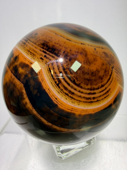 Silk Agate Sphere. 61mm. Gorgeous Banded Agate From Madagascar. Stunning Colors And Patterns On This Display Sphere.