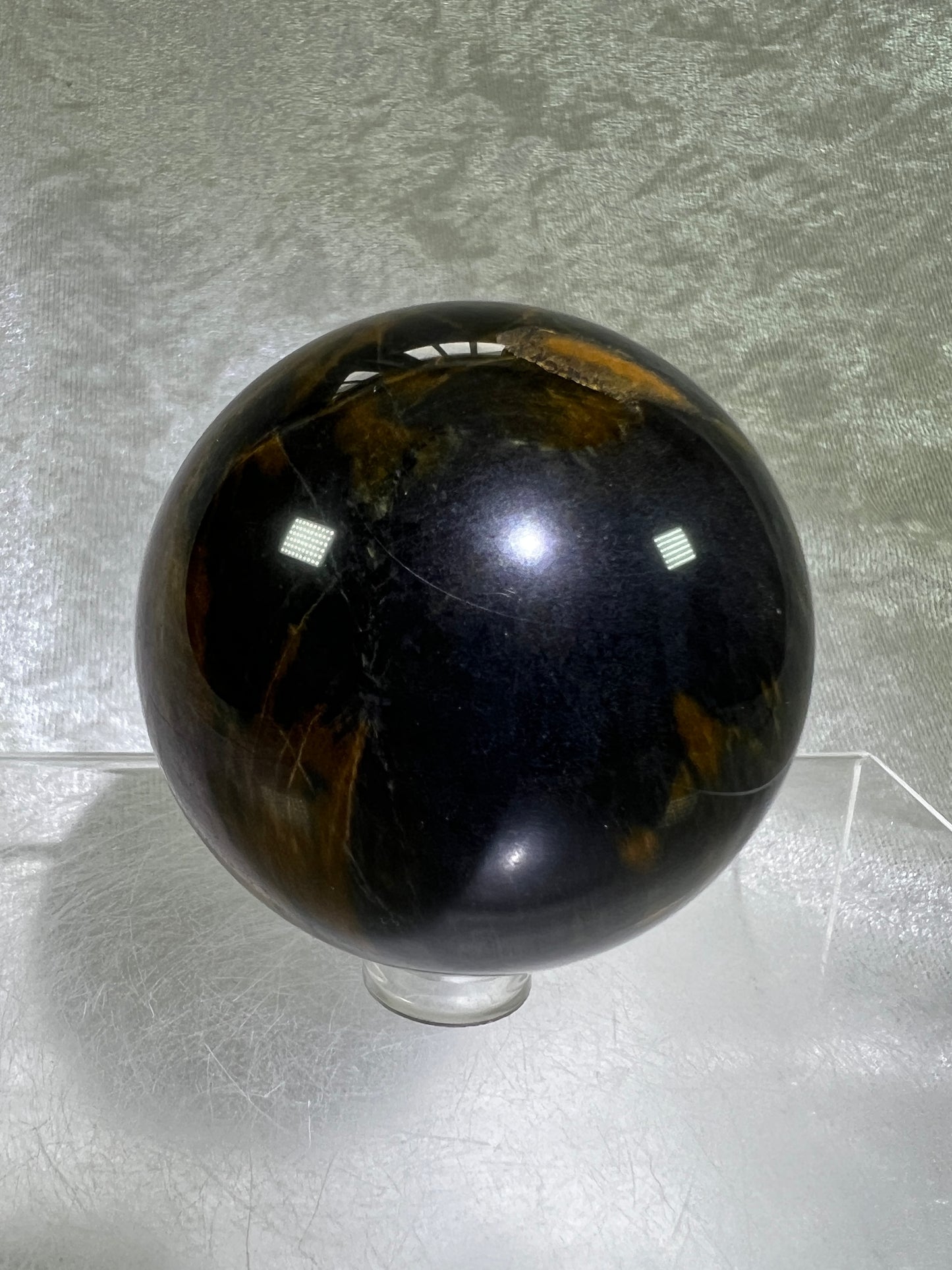 Blue Tigers Eye Sphere. Rare Blue And Gold Hawks Eye Crystal. Beautiful Colors And Flash