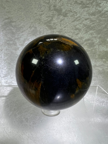 Blue Tigers Eye Sphere. Rare Blue And Gold Hawks Eye Crystal. Beautiful Colors And Flash