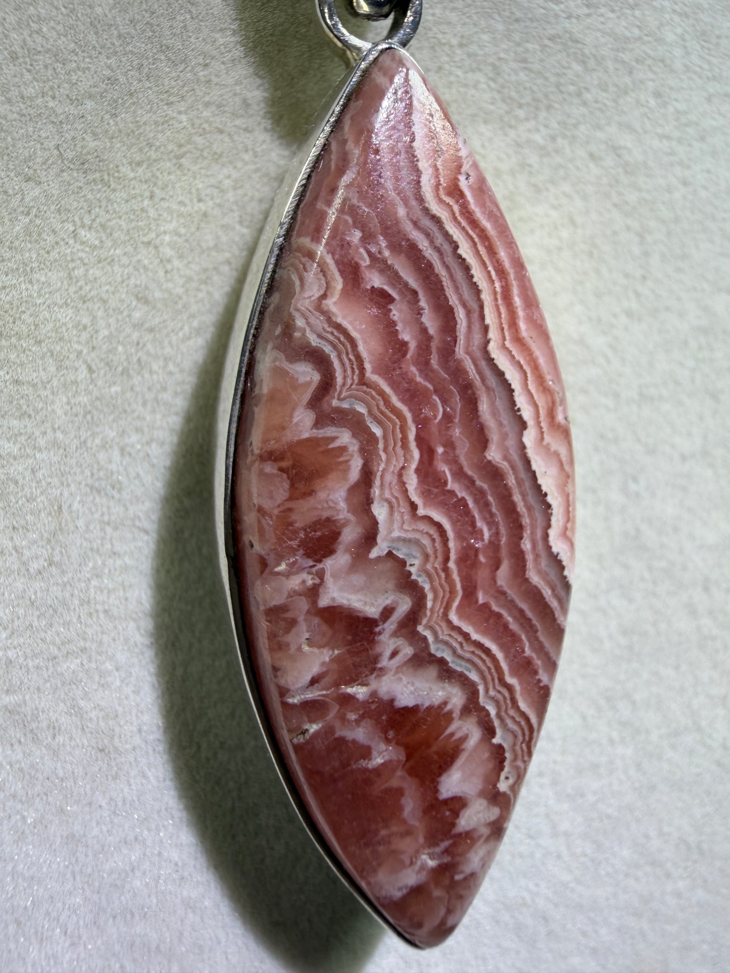 Rhodochrosite Crystal Pendant. S925 Silver Setting. Amazing Colors And Banding. High Quality Crystal Jewelry