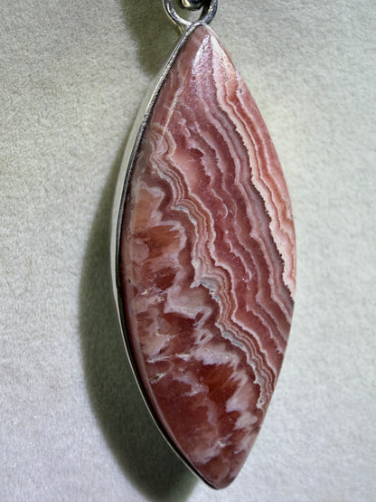 Rhodochrosite Crystal Pendant. S925 Silver Setting. Amazing Colors And Banding. High Quality Crystal Jewelry
