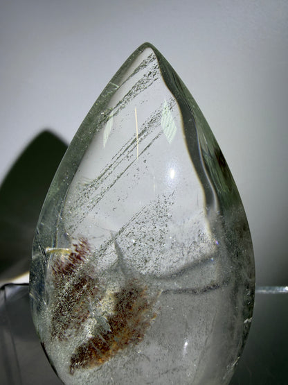Garden Quartz Crystal Flame. Amazing Landscape And Green Phantoms. Rare Lodolite Quartz Flame