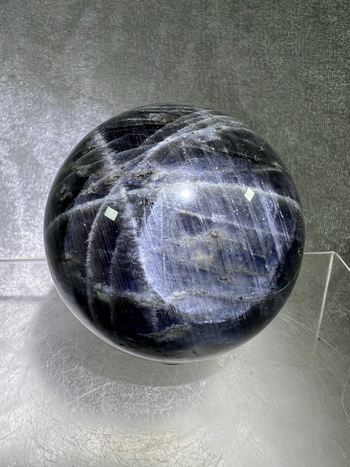 Labradorite Crystal Sphere. 64mm. Very Rare Pink And Purple Rainbow Flash. Gorgeous Display Sphere.