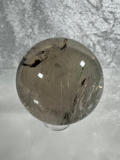 Rutile Quartz Sphere. Amazing Rainbows! Light Smoky Quartz With Stunning Golden Rutile Inclusions.