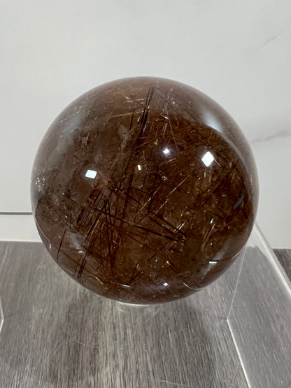 Copper Rutile Quartz Sphere. 53mm. Amazing Copper Rutilated Quartz. Stunning Rare Display Sphere