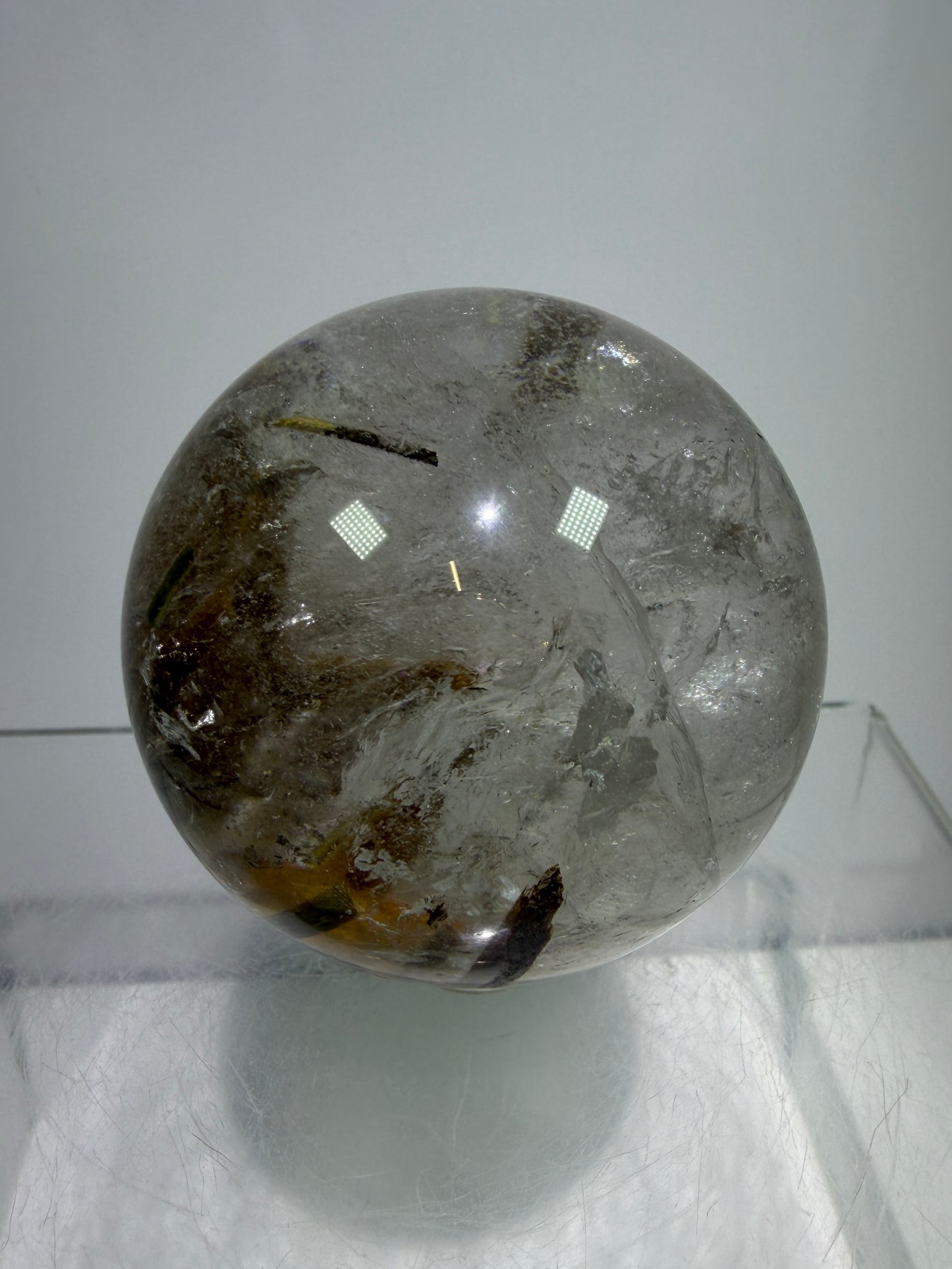 Tourmaline Quartz Sphere. Rare Tourmaline Sphere With Rainbows. Tourmalinated Quartz Display Crystal