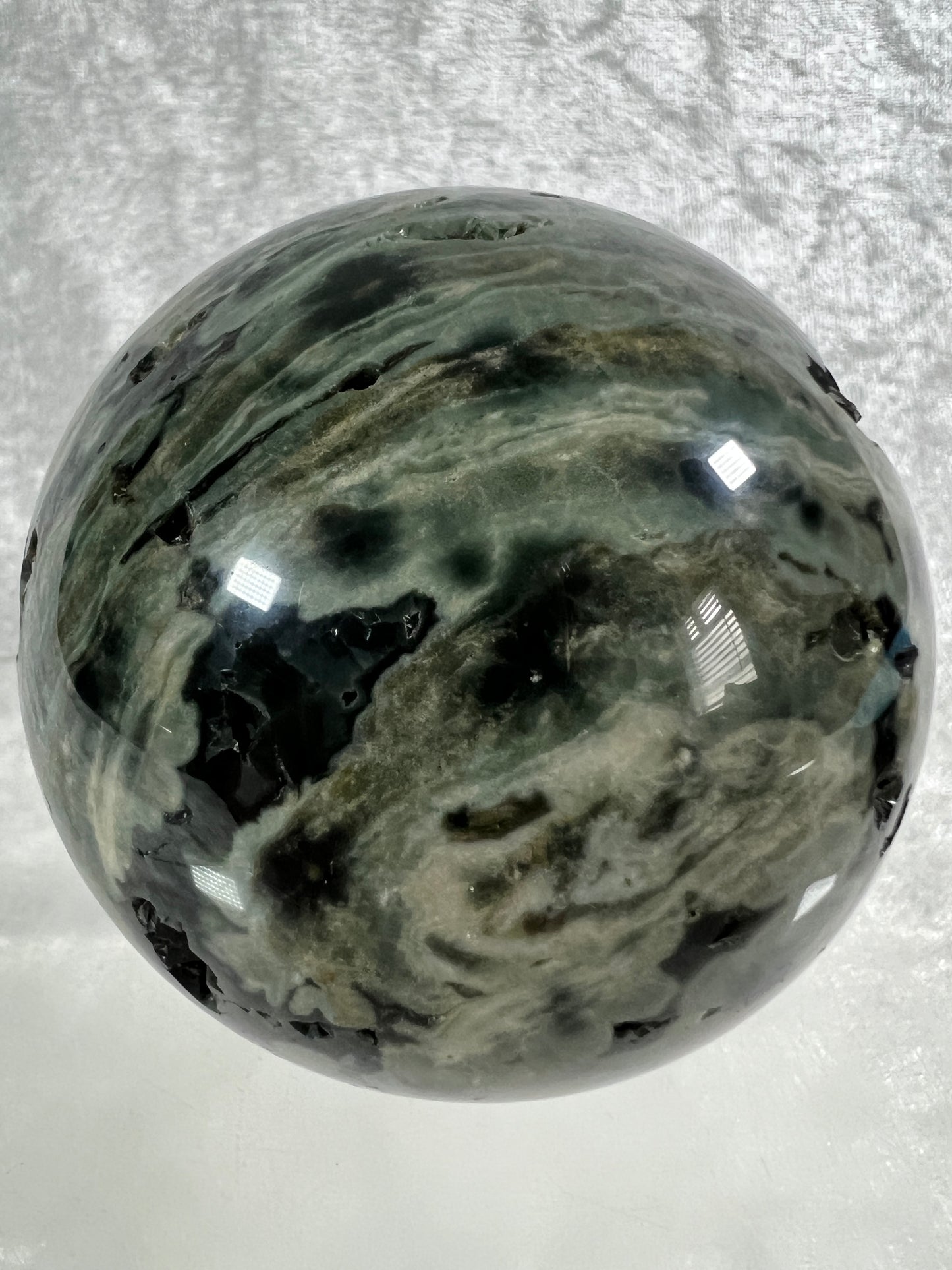 Ocean Jasper Sphere. 69mm. Very Cool Green Druzy. Stunning And Unique Display Sphere.