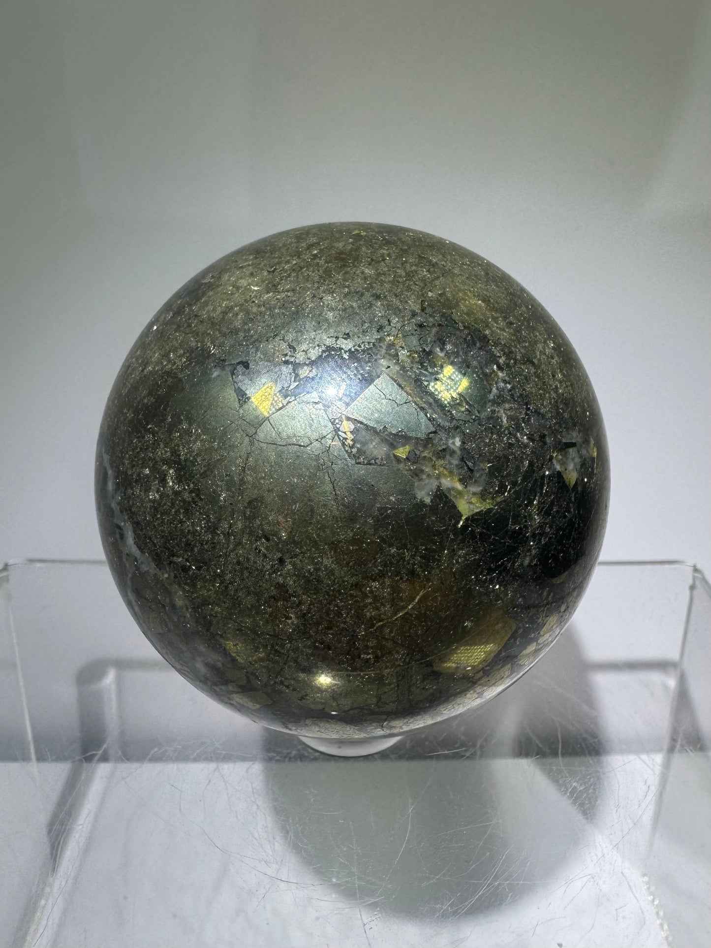 Pyrite And Agate Sphere. 57mm. Gorgeous Display Sphere. Amazing Flash And Colors.