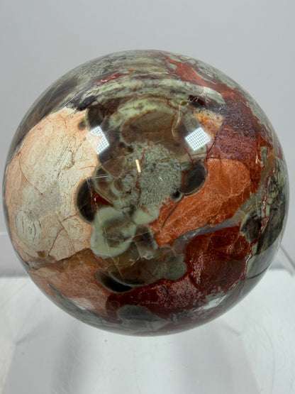 Money Agate Crystal Sphere. 65mm. Very Rare Shades Of Green. Stunning Indonesian Bloodstone. Amazing Colors And Patterns