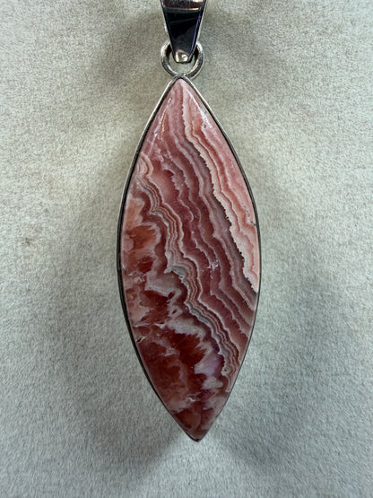 Rhodochrosite Crystal Pendant. S925 Silver Setting. Amazing Colors And Banding. High Quality Crystal Jewelry