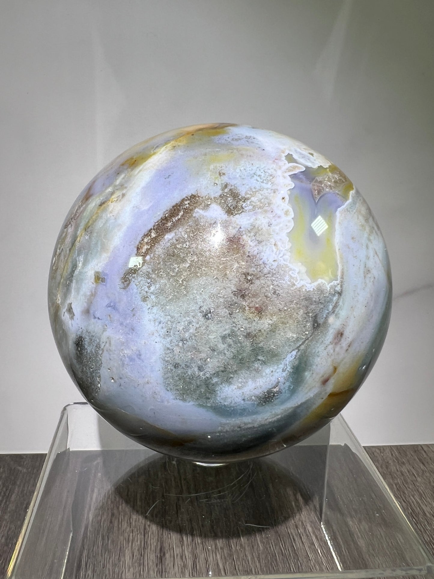 Ocean Jasper Sphere. 92mm. Large Pastel Display Crystal. Rare And Beautiful Colors!
