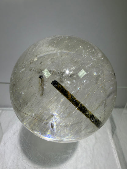 Rutile Quartz Sphere. 49mm. High Quality Rutile And Tourmaline Quartz. Very Rare Combination Of Inclusions.