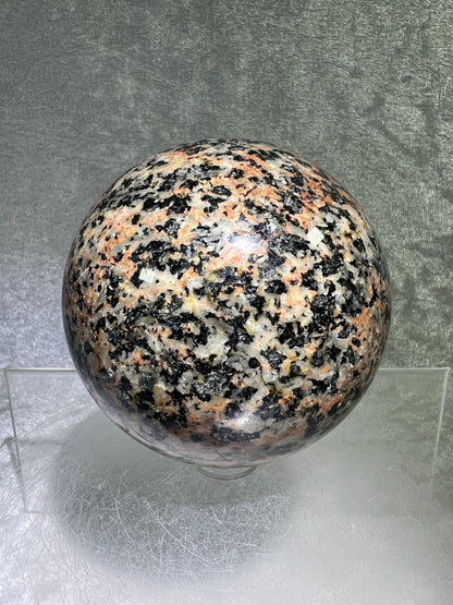 Morning Rose Granite Sphere. 71mm. Gorgeous Orange Granite With Lots Of Mica Flash. Unique Display Crystal From Peru.