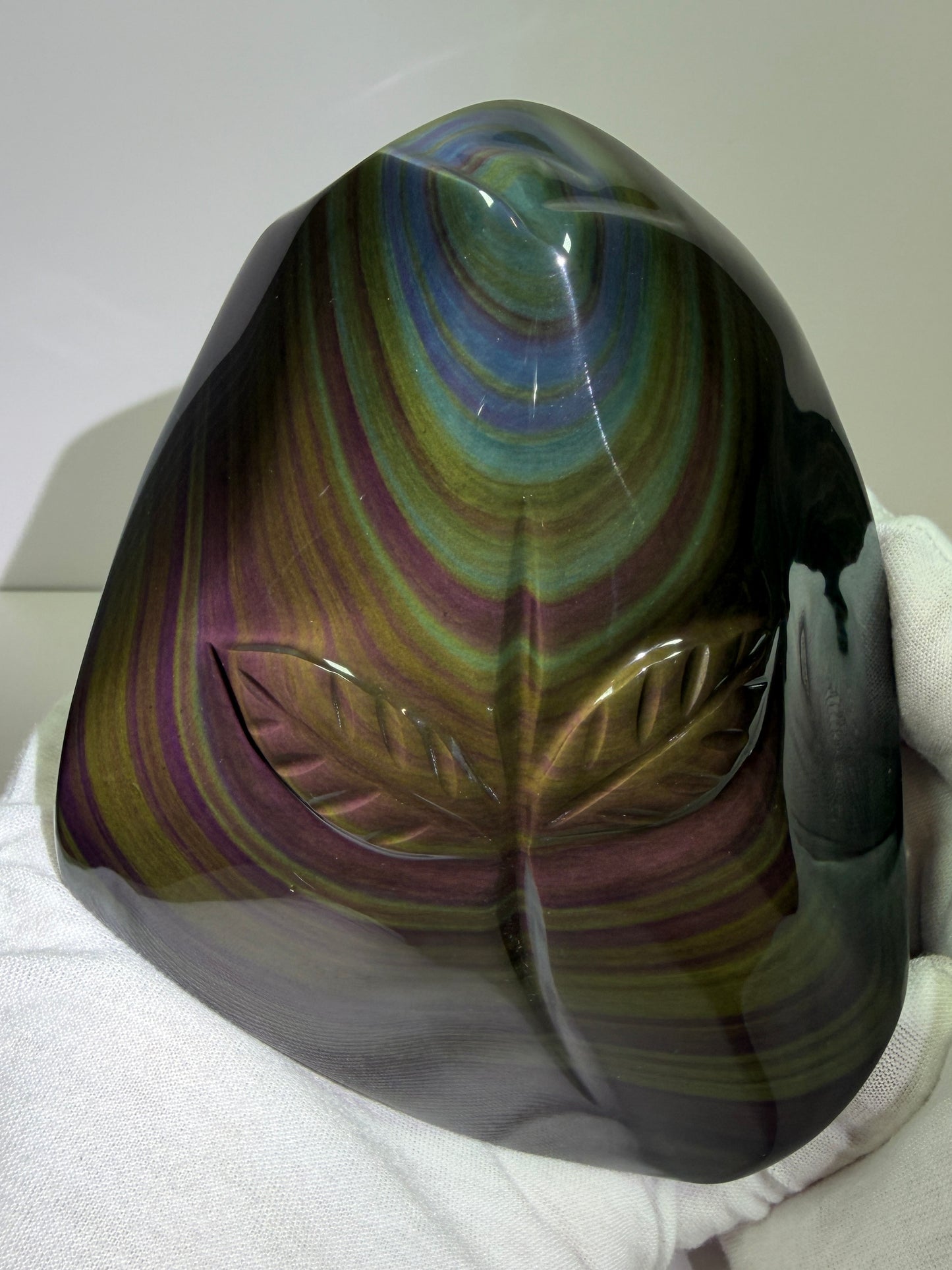 Rainbow Obsidian Freeform. High Quality Carved Flower. Gorgeous One Of A Kind Display Crystal