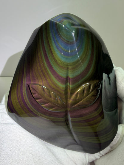 Rainbow Obsidian Freeform. High Quality Carved Flower. Gorgeous One Of A Kind Display Crystal