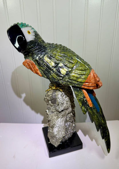 Hand Carved Crystal Parrot From Peru. Extra Large High Quality Display Crystal. Hand Crafted By Local Artisans
