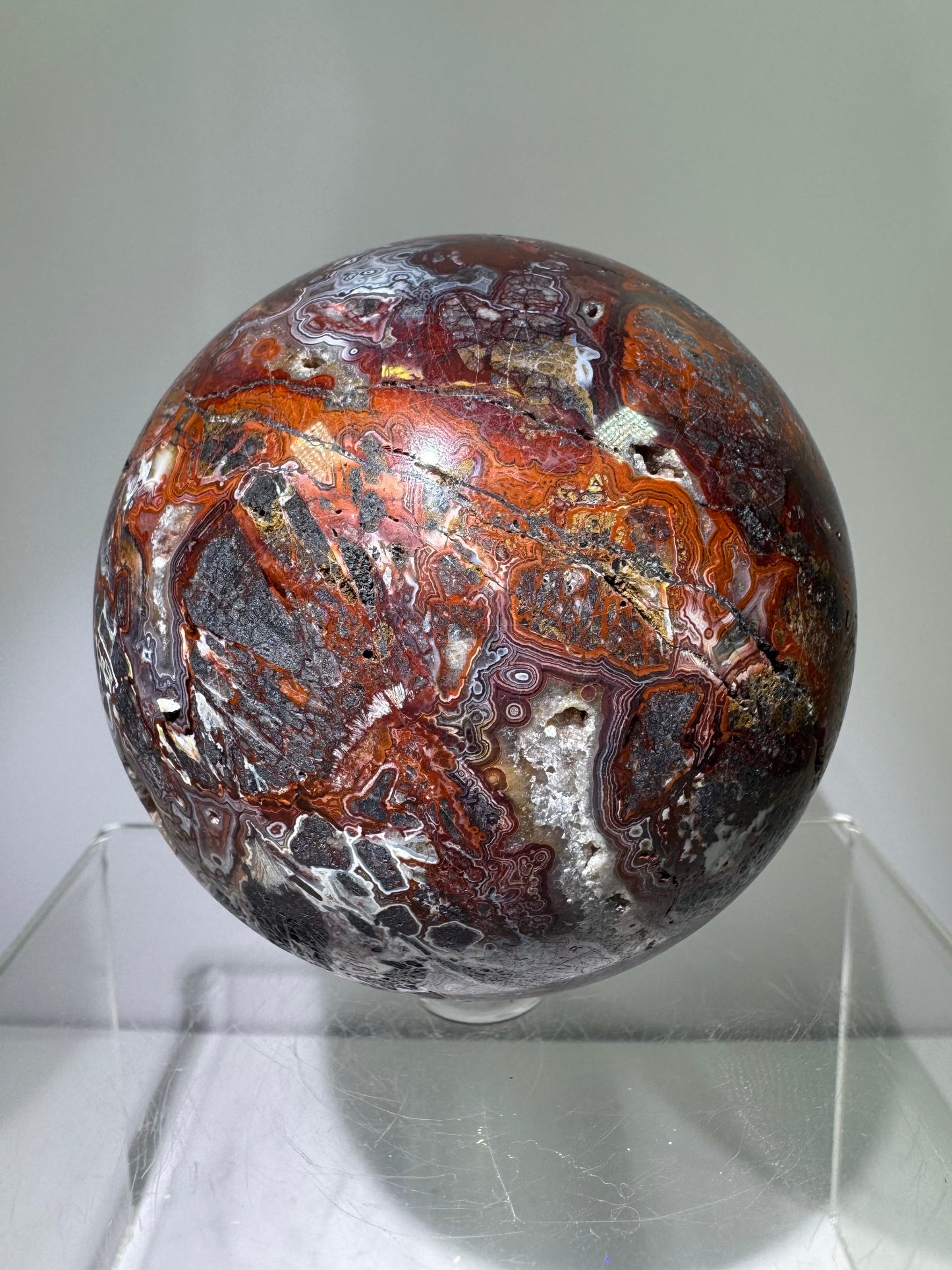 Mexican Crazy Lace Agate Sphere. 78mm. Deep Rich Colors With Stunning Patterns. Large Display Sphere.